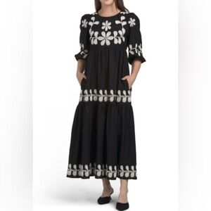NWT Caroline Constas Embroidered Linen Puff Sleeve Dress Size 2